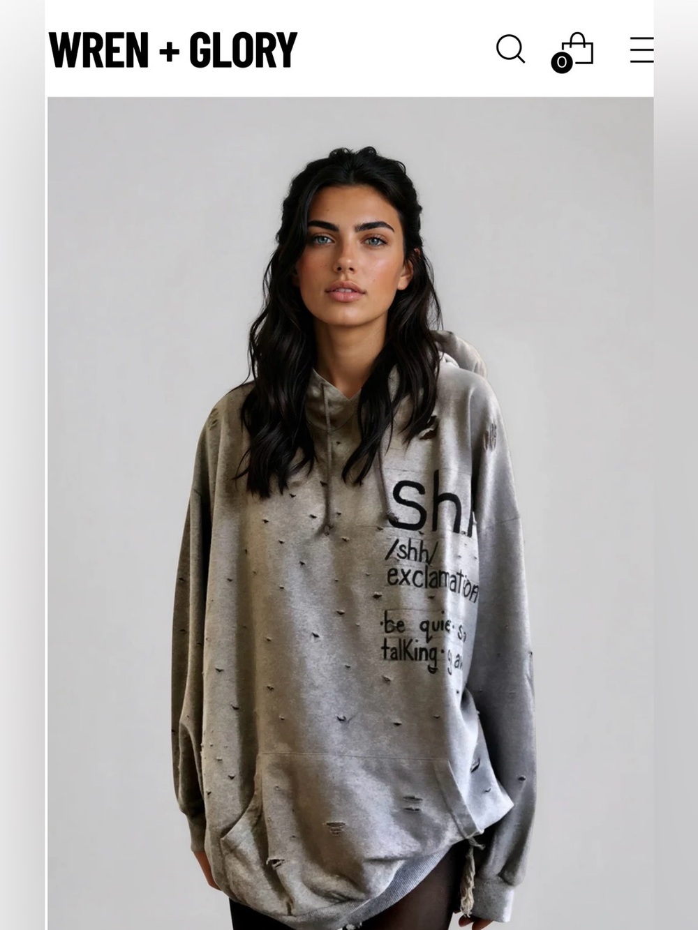 Wren + Glory/Light Grey hooded long sleeved distressed sweatshirt/NEVER WORN/NEW